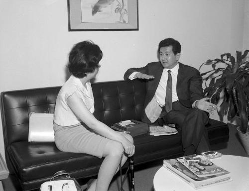 [Mr. Iwaki talking to woman, California, 1966]