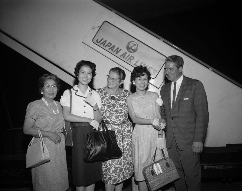 [Sister city delegation from Ashiya, Japan at Los Angeles International Airport, Los Angeles, California,July 1966]