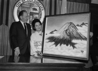 [Mt. Fuji painting presentation to Los Angeles Mayor Sam Yorty at City Hall, Los Angeles, California, April 12, 1967]