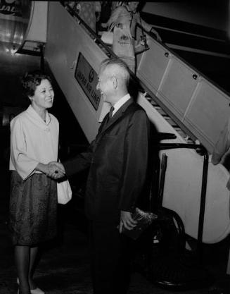 [United Nations Ambassador from Japan, Senjin Tsuruoka, at airport, Los Angeles, California, July 31, 1967]