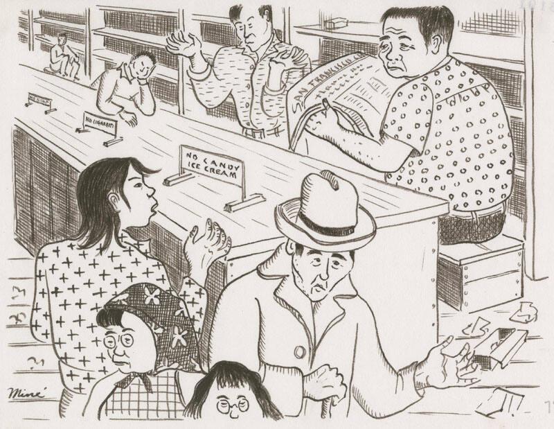 [Shopping at the canteen, Tanforan Assembly Center, San Bruno, California, 1942]