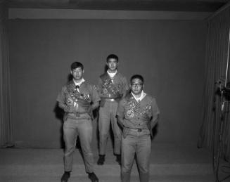 [Three Eagle Scouts of Troop 41, full portrait, Los Angeles, California, November 11, 1967]