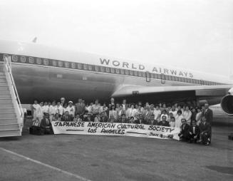 [Japanese American Cultural Society at airport, Los Angeles, California, July 8, 1968]