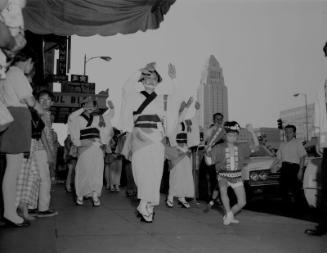 [Awadori group performing in front of Koyasan Buddhist Temple, Los Angeles, California, August 25, 1968]