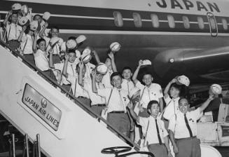 [West Tokyo Chofu boys baseball team arriving at Los Angeles International Airport, Los Angeles, California, August 12, 1969 -- Ichikawa City girls' study group from Japan arriving at Los Angeles International Airport, Los Angeles, California, August 14, 1969]
