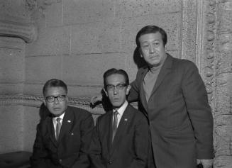 [Ikusaburo Yoshimura, Mr. Kashiwa and Yajuro Kineya at Biltmore Hotel, Los Angeles, California, October 7, 1969]