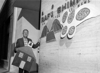 [Chinese kite maker in front of Rafu Shimpo, Los Angeles, California, November 26, 1969]