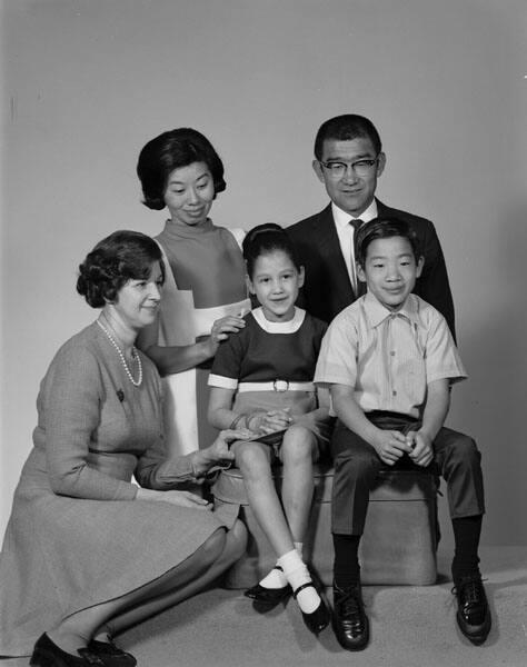 [Espinoza and Takimoto families, portrait, Los Angeles, California, February 7, 1970]