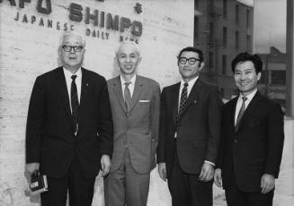 [Shochiku President Shiro Kido in front of Rafu Shimpo building, Los Angeles, California, March 5, 1970]