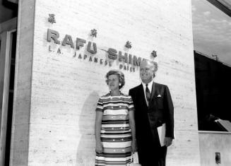 [Max and Frances Rafferty in front of Rafu Shimpo, Los Angeles, California, August 28, 1970]