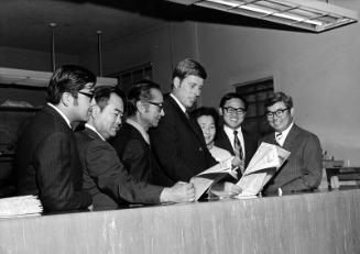 [California U.S. Representative John Tunney at Rafu Shimpo, Los Angeles, California, October 16, 1970]