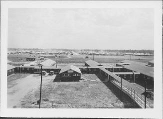 [Bird's eye view of compound with walkway, Rohwer, Arkansas, 1942-1945]