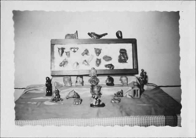 [Display of wood carvings, Rohwer Arkansas]