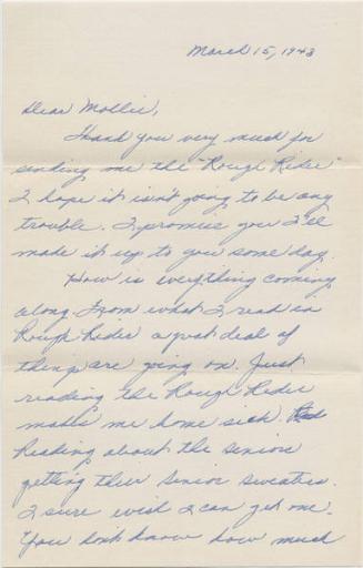 [ Letter to Mollie Wilson from Violet Saito, March 22, 1943 ]