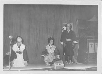 [Three actors and palanquin in Kabuki play, Rohwer, Arkansas, September 17, 1944]