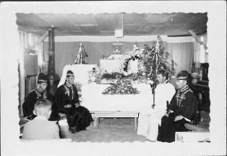 [Four men in cermonial robes at funeral, Rohwer, Arkansas, June 11, 1944]